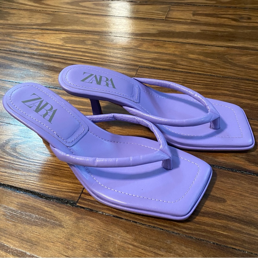 Zara Lilac Thong Kitten Heel Sandals 39